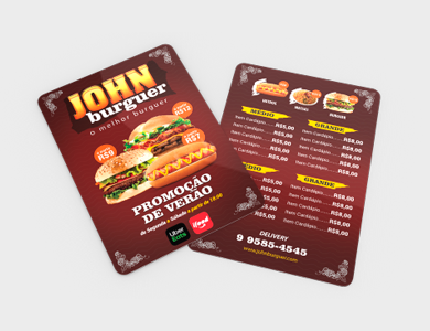 Cardápio em PVC 0,3mm Verniz Total Frente e Verso 13,6x21,1cm 1 Folha (2 páginas) - 4x0 - 50 unid