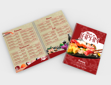 Cardápio Wire-o com 14 Páginas em PVC 0,3mm Verniz Total Frente e Verso 21,5x29cm - 4x4 - 5 unid